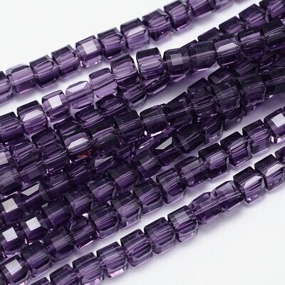 50 x 6mm Purple Electroplated Glass Cubes
