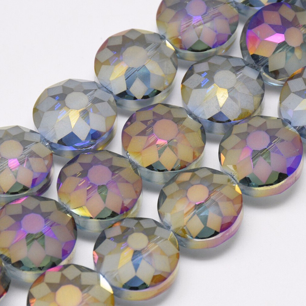 10 x Electroplated Glass Coins, Purple, 14mm