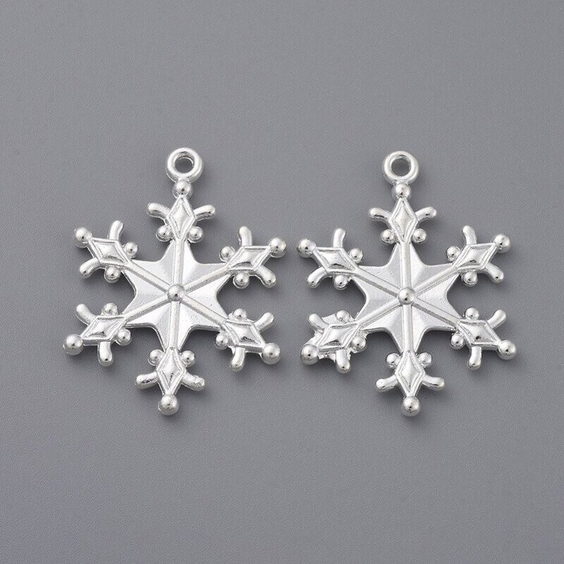 Silver Plated Snowflake Charm, 29x22mm