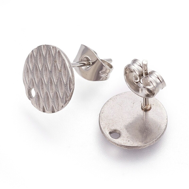 10 x Stainless Steel Ear Posts with Loop and Backs, 10mm