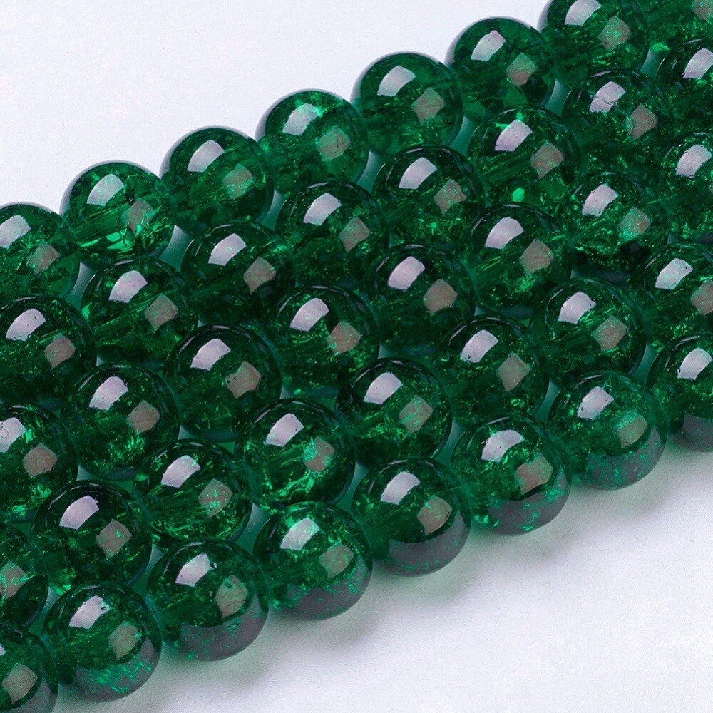 25 x 10mm Crackle Glass in Forest Green