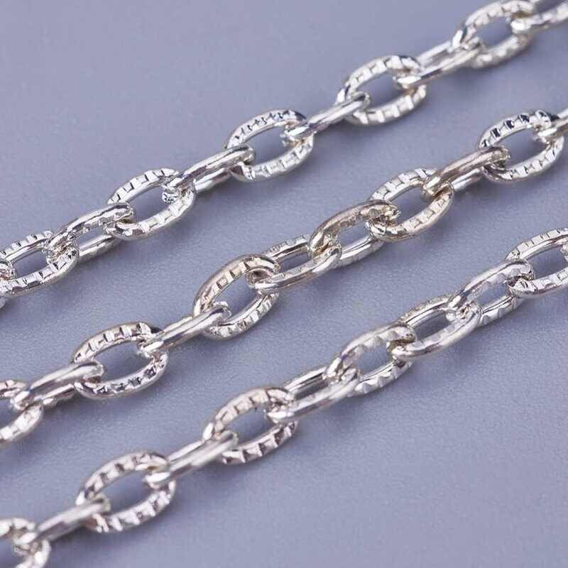 Fine Silver Plated Cable Chain 3x2x0.5mm, 1 Metre