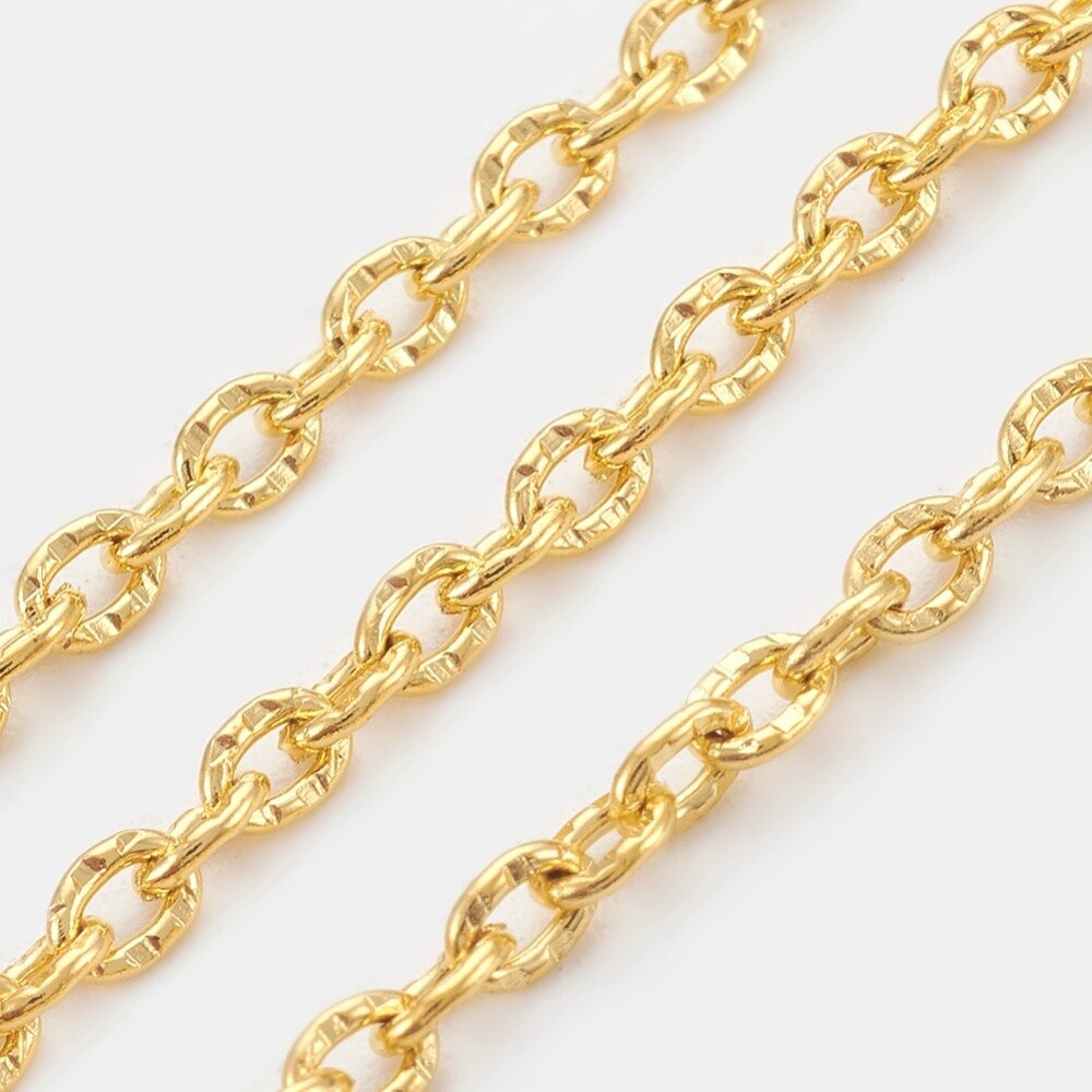 Fine Gold Plated Cable Chain 3x2x0.5mm, 1 Metre