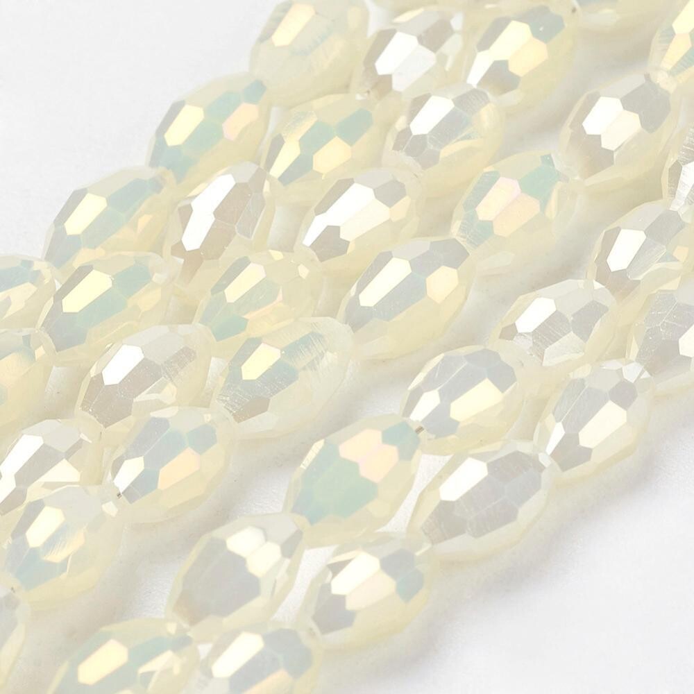 6x4mm Electroplated Faceted Glass Rice beads in Ivory Pearl