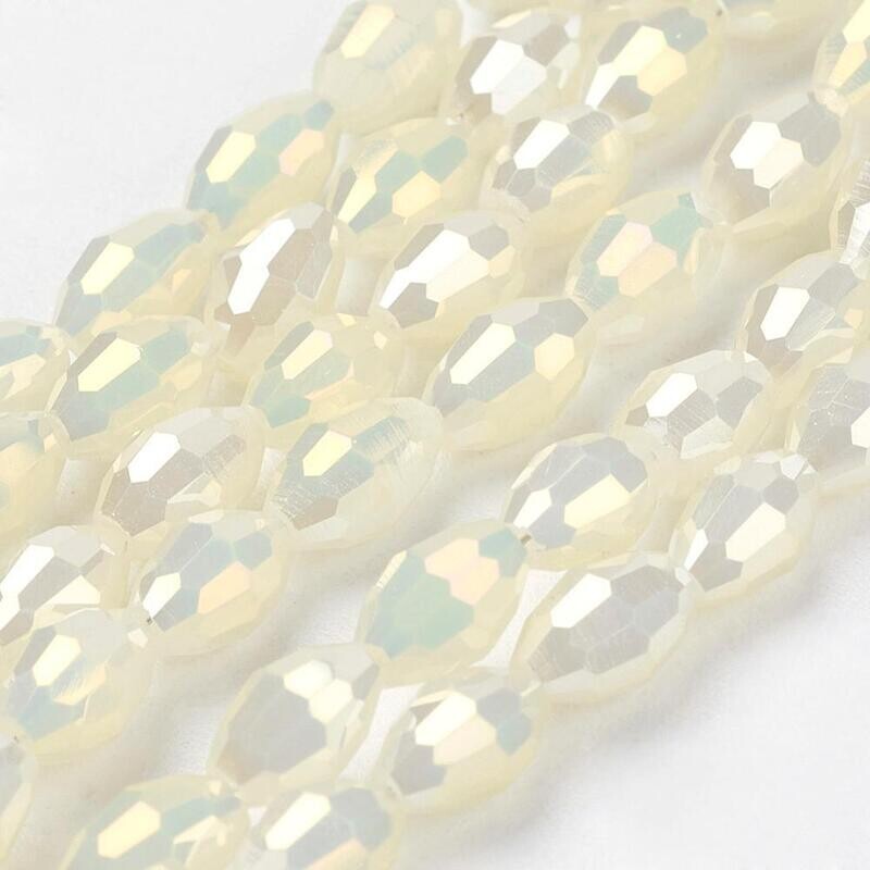 6x4mm Electroplated Faceted Glass Rice beads in Ivory Pearl