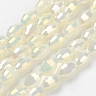 6x4mm Electroplated Faceted Glass Rice beads in Ivory Pearl