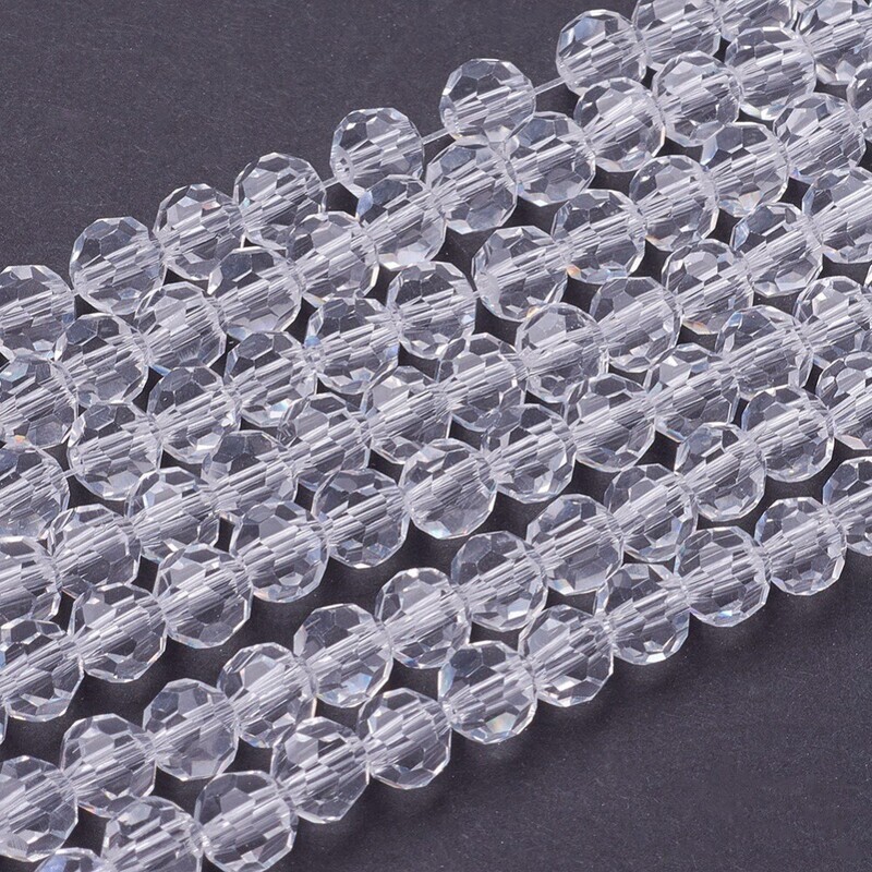 50 x 6mm Faceted Clear Crystal Glass Rondelles