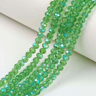 50 x 8x6mm Electroplated Crystal Glass Rondelles in Green with Rainbow Plating