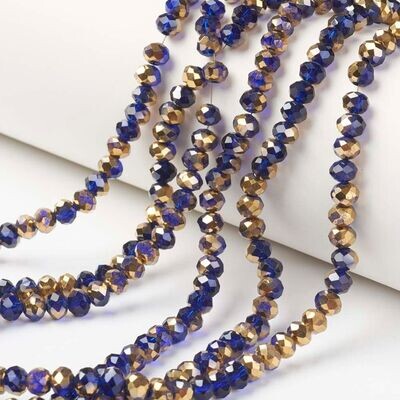50 x 8x6mm Half Gold Plated Faceted Glass Rondelles in Dark Blue