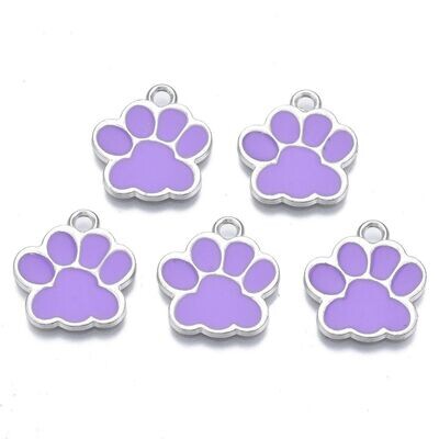 Enamel & Silver Dog Paw Print Charm in Lilac/Light Purple, 10x13mm