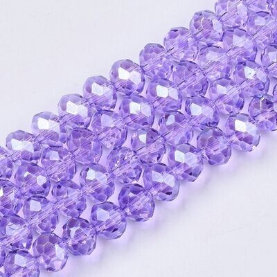 6x4mm Electroplated Faceted Glass Rondelles in Lilac, Light Purple