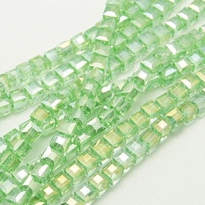 50 x 6mm Light Green Electroplated Cubes