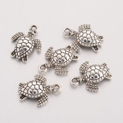 Antique Silver Tibetan Style Turtle Pendant/Charm, 16x12mm