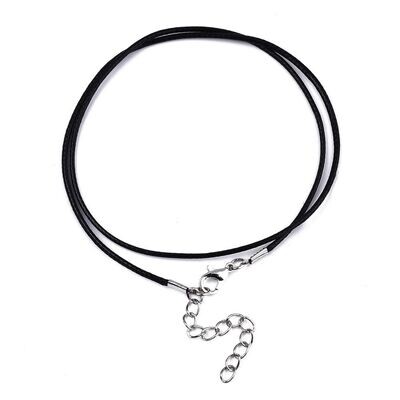 Waxed Cord Finished Necklace in Black, 17"