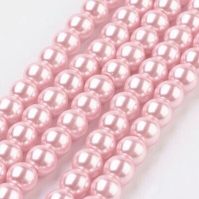 6mm Glass Pearls in Pink, 1 Strand