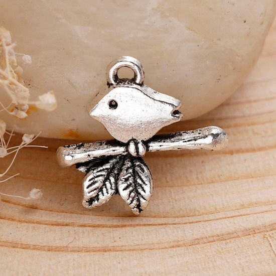 Antique Silver Little Birdie Charm, 10x12mm