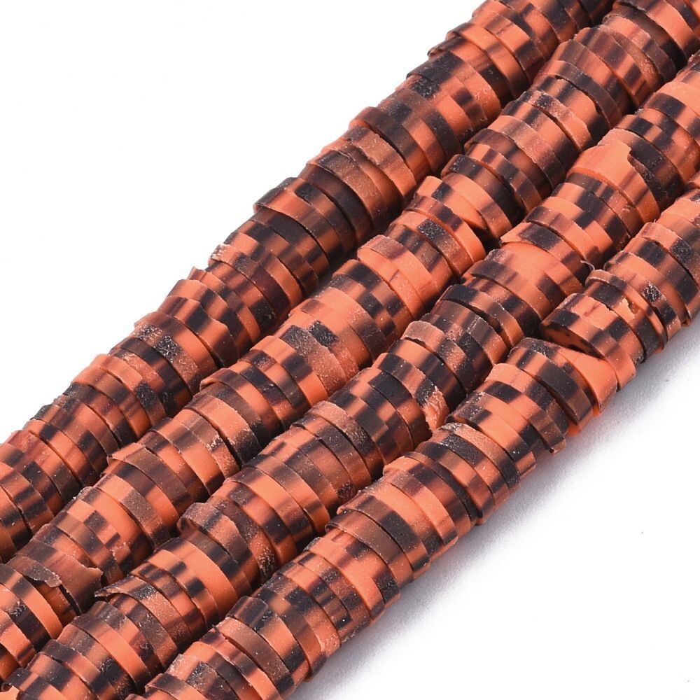 Polymer Clay Heishi Bead Strand, Pixelated Orange, 6mm