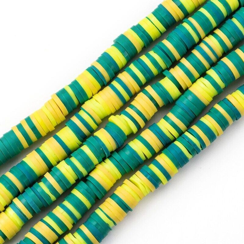 Polymer Clay Heishi Bead Strand, Yellow & Green, 6mm