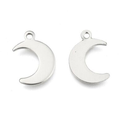 Stainless Steel Moon Charm, 15x10mm