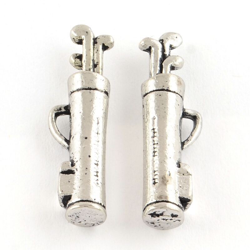 Antique Silver Golf Bag Charm, 23x6mm