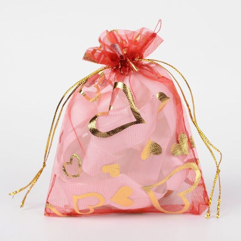 10 x 10x12cm Red & Gold Organza Pouches