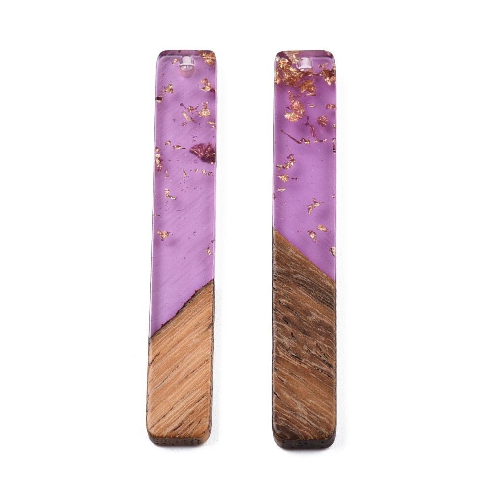 Rectangle Resin & Wooden Pendant, 51x7x3mm,Purple