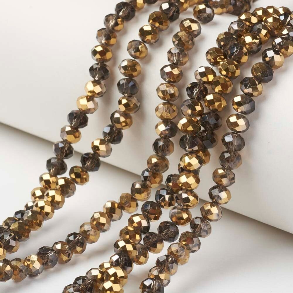 6x4mm Half Gold Plated Faceted Glass Rondelles in Charcoal