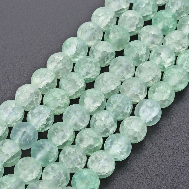 Frosted Crackle Glass Beads in Light Green,  8mm, 1 Strand