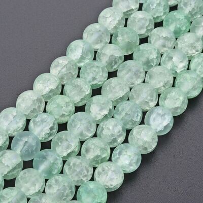 Frosted Crackle Glass Beads in Light Green, 8mm, 1 Strand