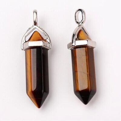 Natural Tiger Eye Pointed Pendant, 37x40x12mm