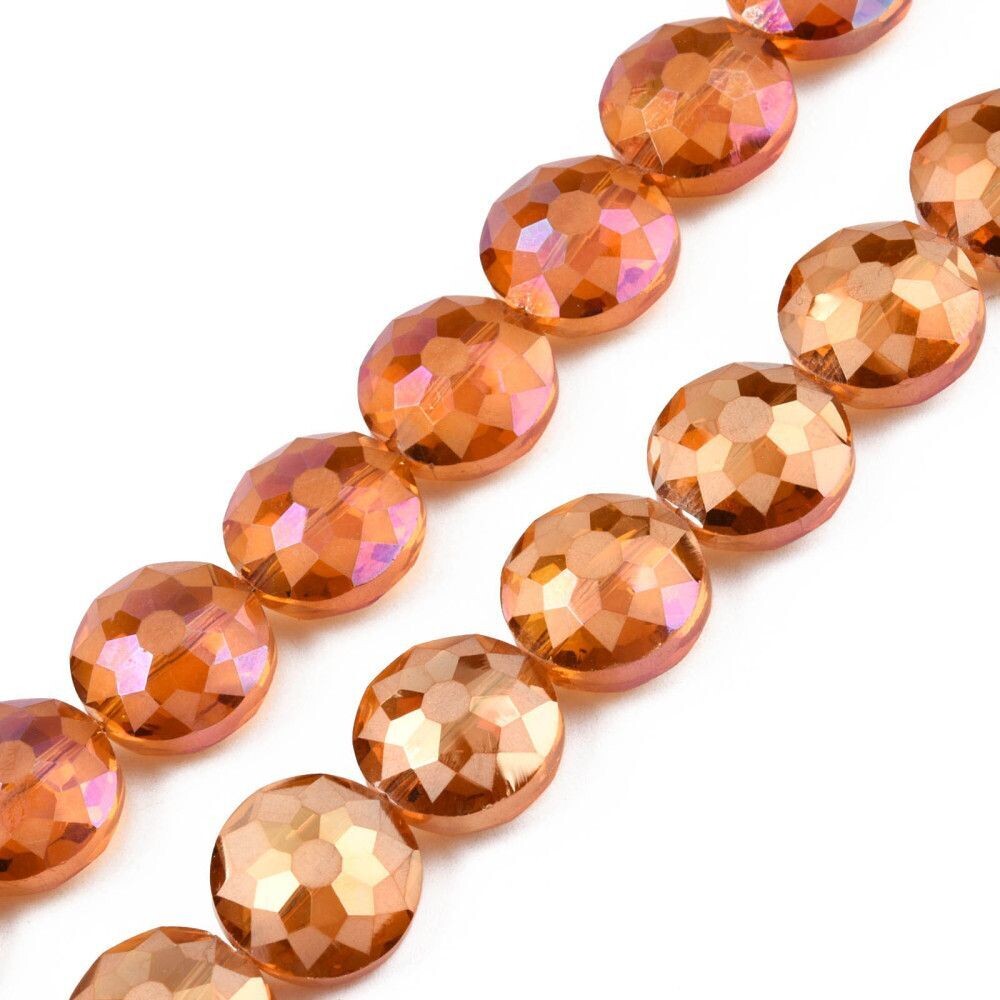 10 x Electroplated Glass Coins, Golden Orange, 14mm