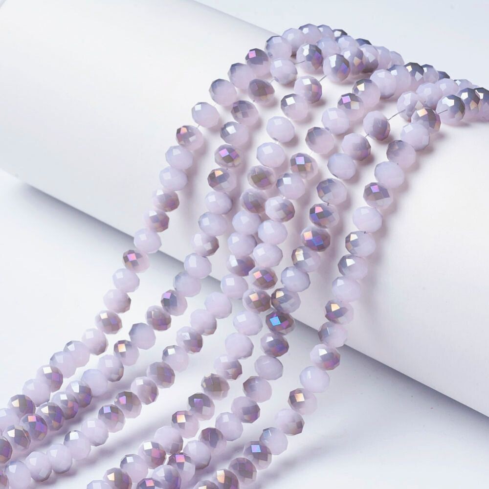 6x4mm Half Purple Plated Faceted Glass Rondelles in Lilac