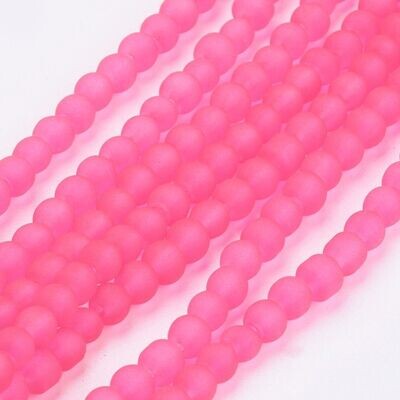 4mm Frosted Glass Beads in Hot Pink