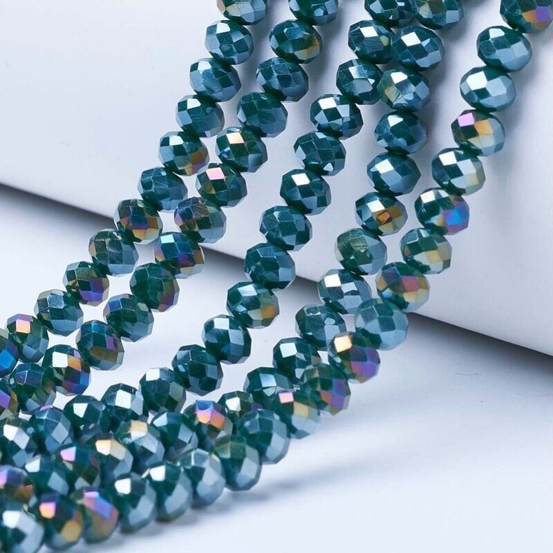 50 x 8x6mm AB Plated Faceted Glass Rondelles in Teal