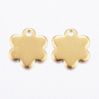 Stainless Steel Flower Charm, Gold Plated, 9x8mm