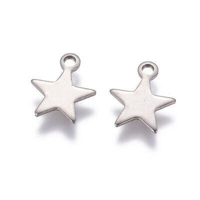 Stainless Steel Star Charm, 10x8mm