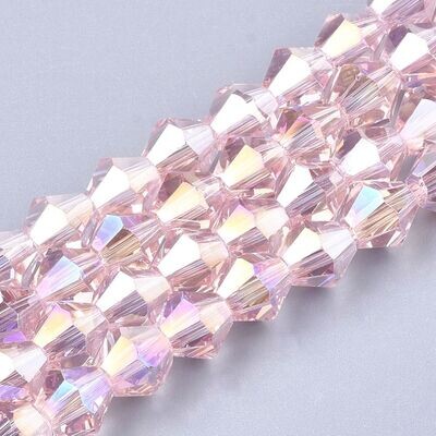 6mm AB Plated, Faceted Bicone Crystals in Pink