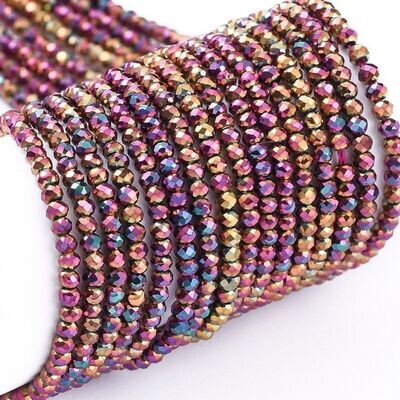 2x1.5mm Electroplated Crystal Glass Beads in Rose Gold, 1 Strand