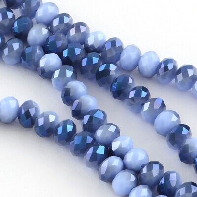 4x3mm Electroplated Faceted Glass Rondelles in Mixed Blue, 1 Strand