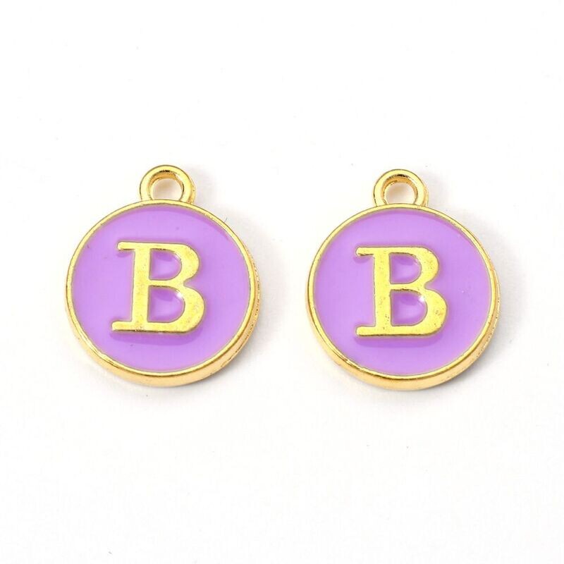 Enamel &  Gold Letter Charm, B, 14x12x2mm