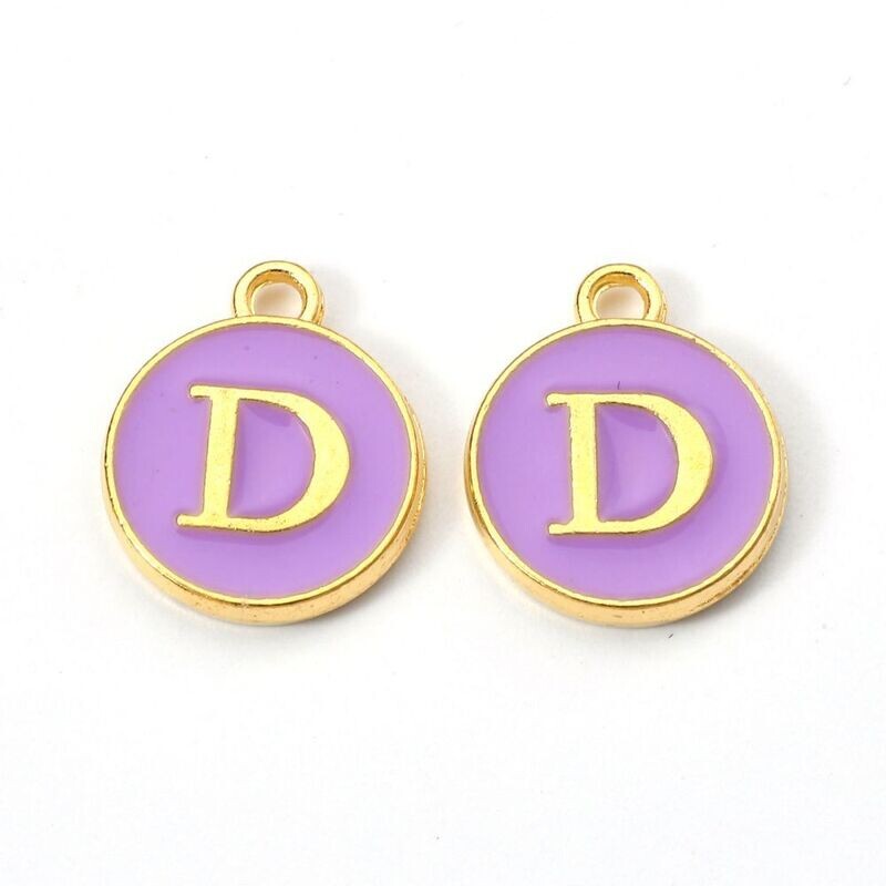 Enamel &  Gold Letter Charm, D, 14x12x2mm