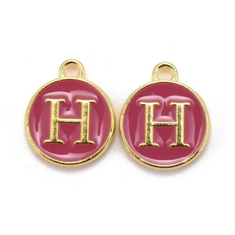 Enamel &  Gold Letter Charm, H, 14x12x2mm
