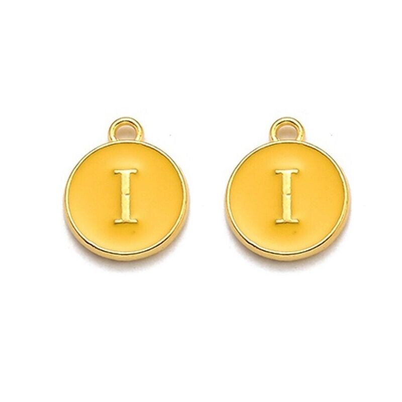 Enamel &  Gold Letter Charm, I, 14x12x2mm