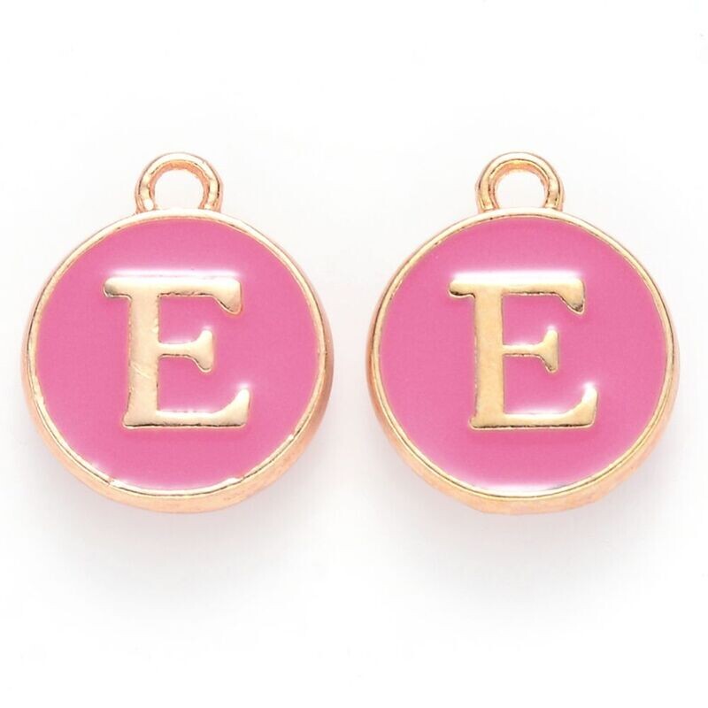 Enamel &  Gold Letter Charm, E, 14x12x2mm