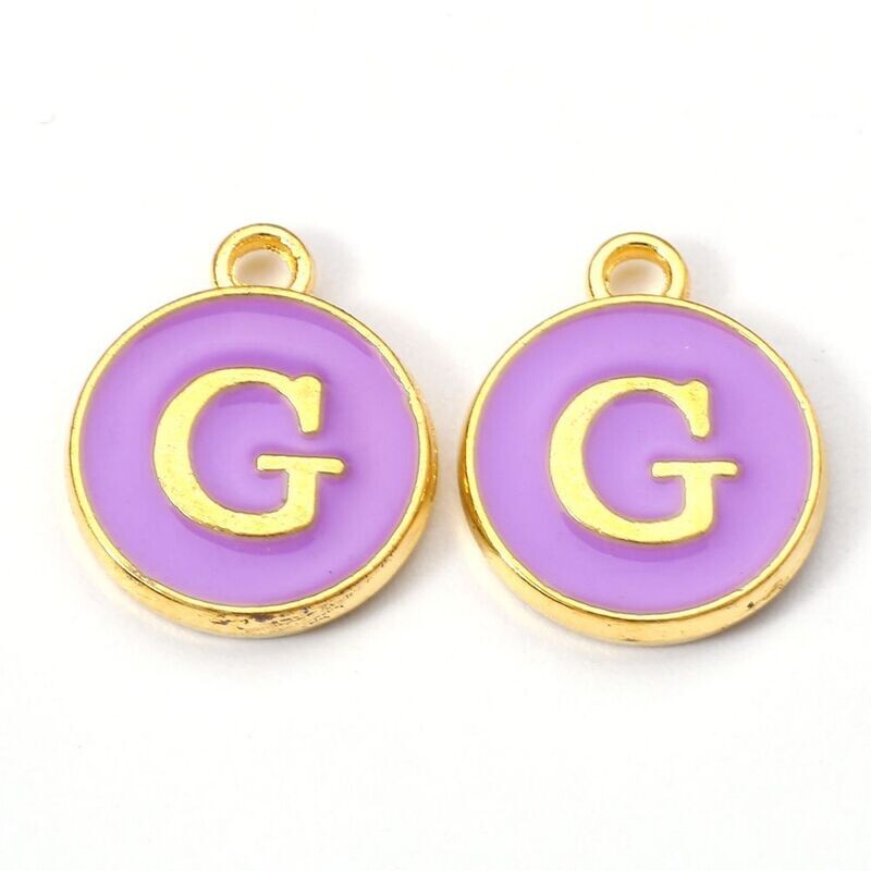 Enamel &  Gold Letter Charm, G, 14x12x2mm