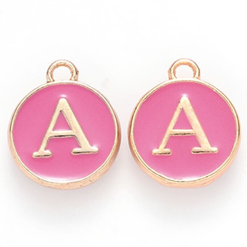 Enamel &  Gold Letter Charm, A, 14x12x2mm