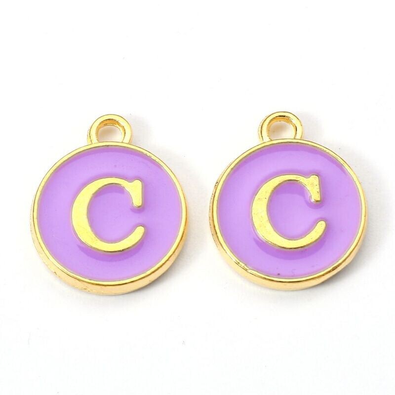 Enamel &  Gold Letter Charm, C, 14x12x2mm