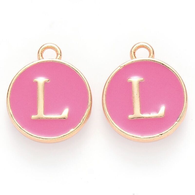 Enamel &  Gold Letter Charm, L, 14x12x2mm
