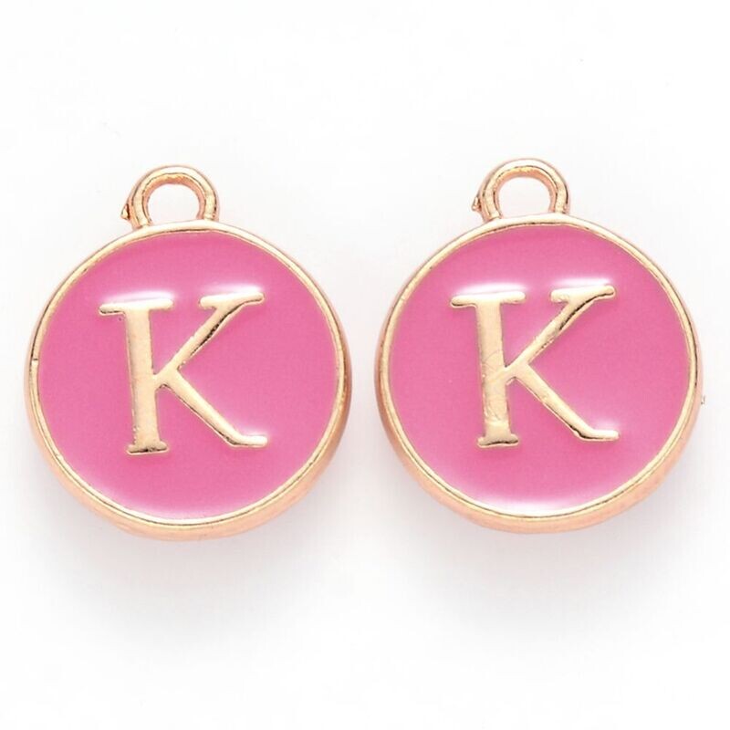 Enamel &  Gold Letter Charm, K, 14x12x2mm