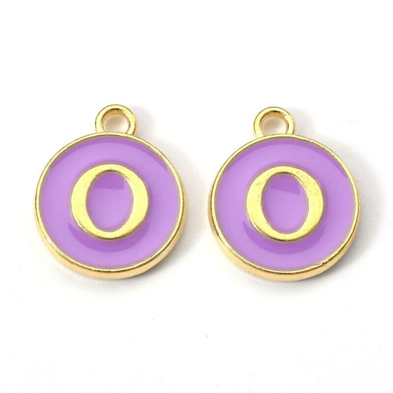 Enamel &  Gold Letter Charm, O, 14x12x2mm